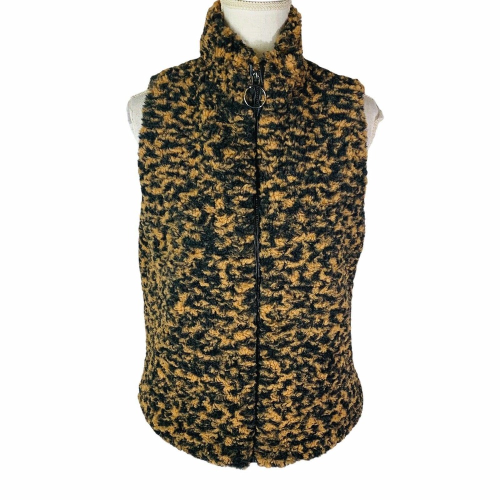New INC Womans Sz Small/ Medium Vest Teddy Material Brown Black Zip NWT
